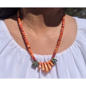 Navajo Handmade Pendant Necklace Shell w Turquoise Silver‎ NA Jewelry ***